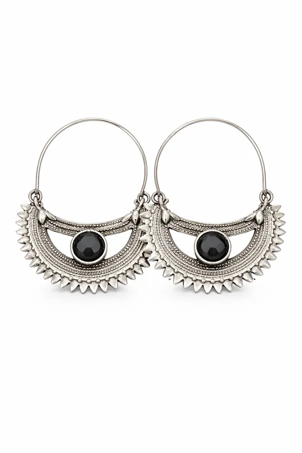 Silver_Chandrika_Noir_Hoop_Earrings_For_Women